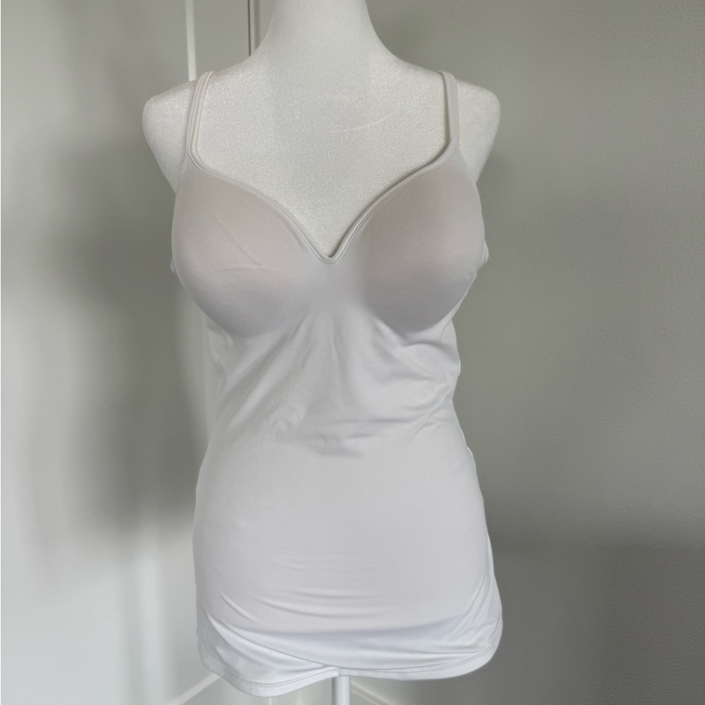 White Built-In Bra Cami Tank Top – Adjustable Straps – Size M